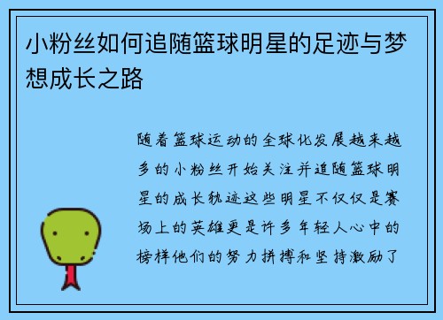 小粉丝如何追随篮球明星的足迹与梦想成长之路